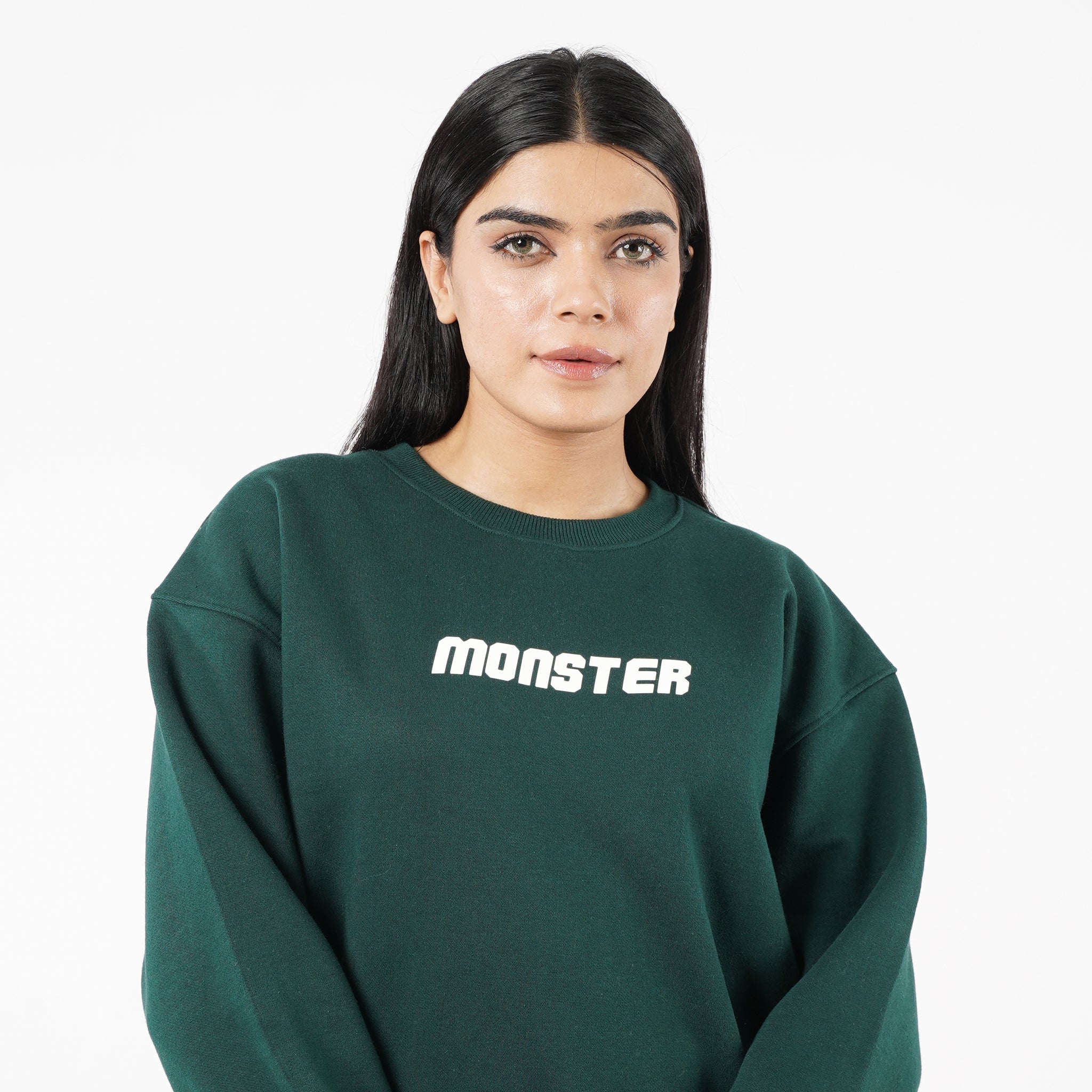 Monster Drop Shoulder Sweatshirt For Women's Dark Green XS